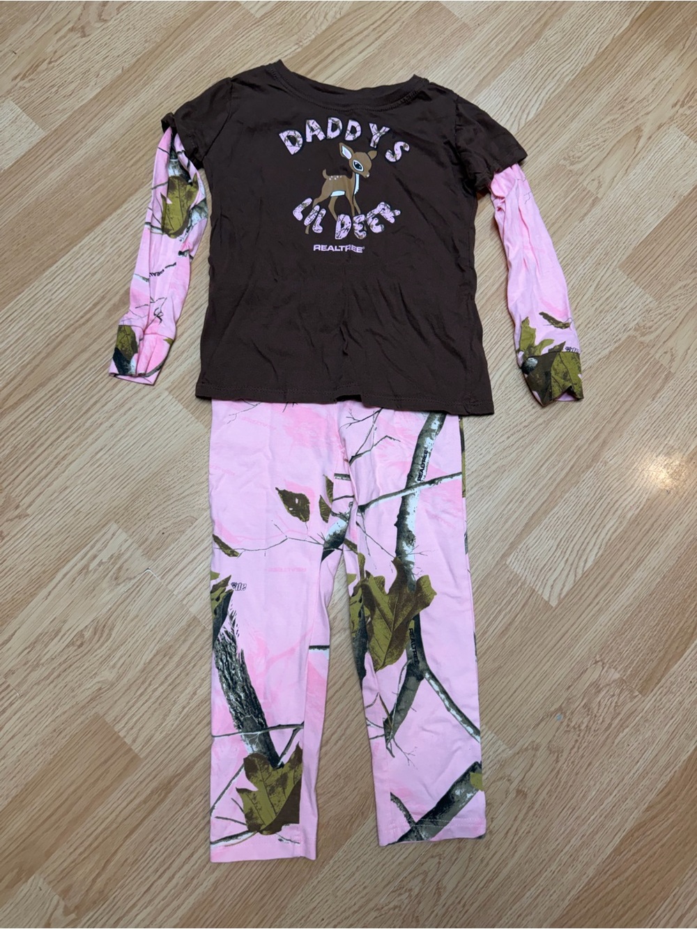 Realtree Girls 5T Pink Camo Daddy’s Lil Deer Camo Princess 2 Piece Outfit Set